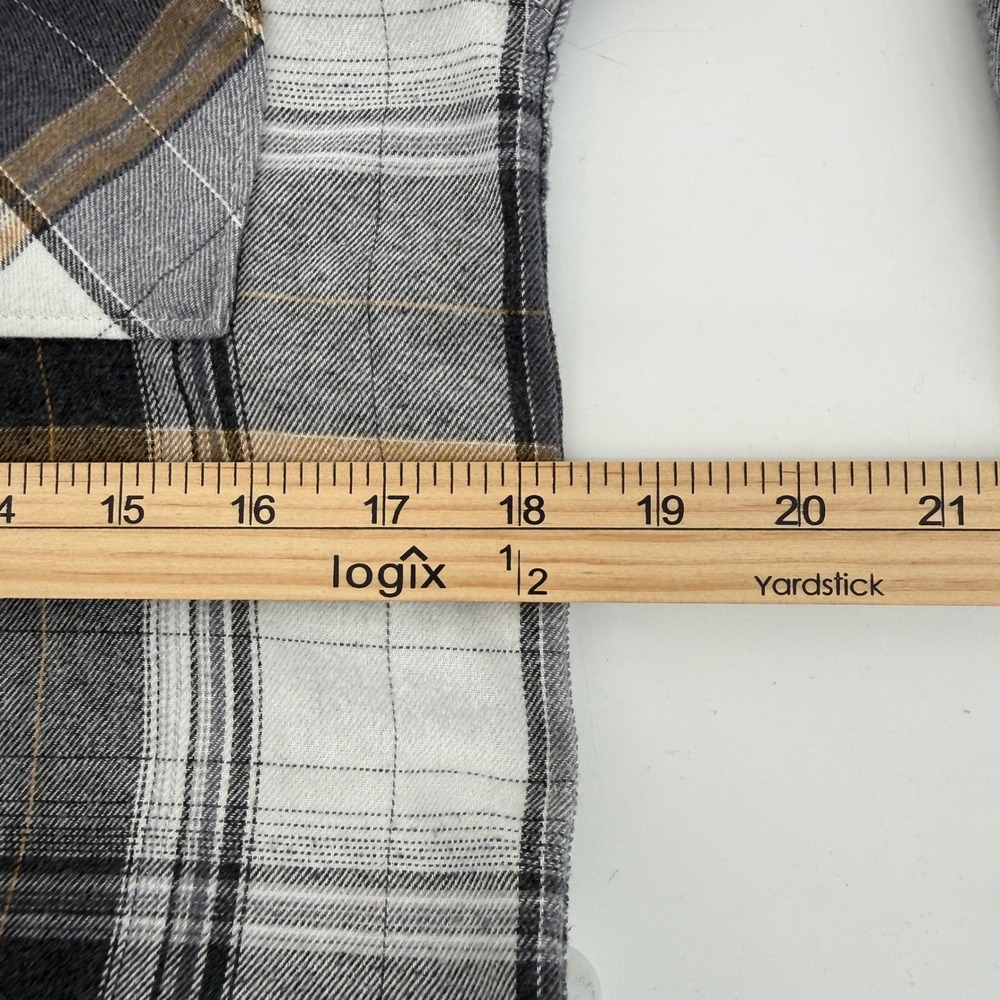 No Boundaries Plaid Flannel Shirt Hooded Jacket Gray White Brown Mens XS - Picture 6 of 7